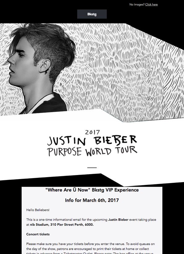 Justin Bieber marketing email - Agencies