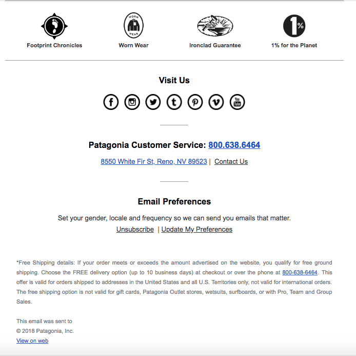 Patagonia – Email Preference Link Footer